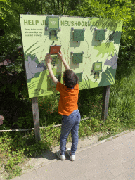 Max doing a puzzle near the Indian Rhinoceros enclosure at the Dierenrijk zoo