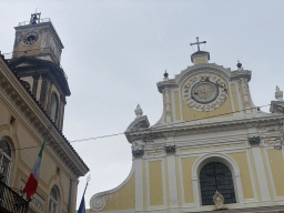 Tower and facade of the Basilica di Santa Trofimena church, viewed from the Piazza Ettore e Gaetano Cantilena square