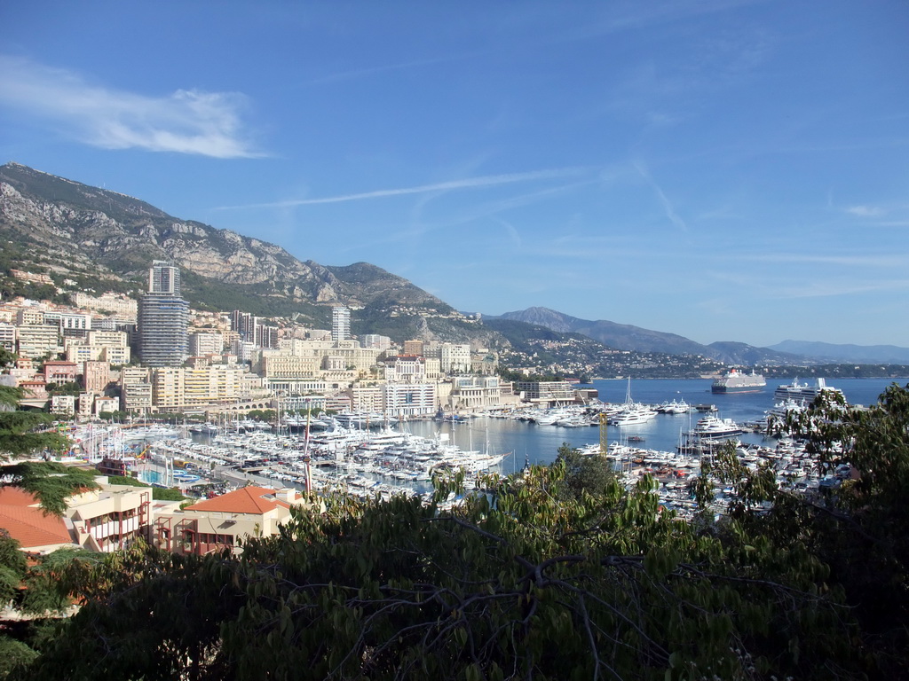 Skyline of Monte Carlo and the Port Hercule harbour, viewed from the Rampe Major ramp