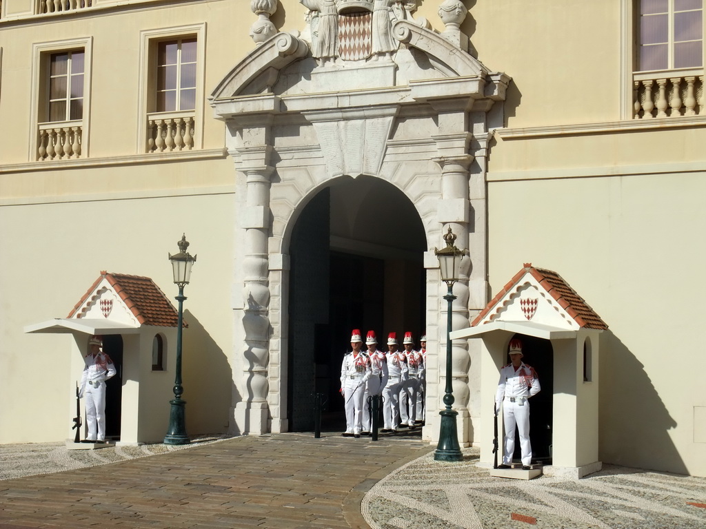 Changing of the guards in front of the Prince`s Palace of Monaco