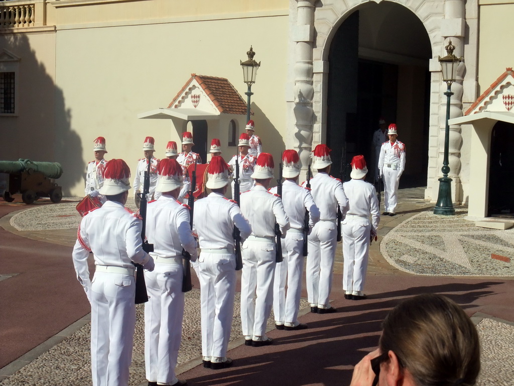 Changing of the guards in front of the Prince`s Palace of Monaco