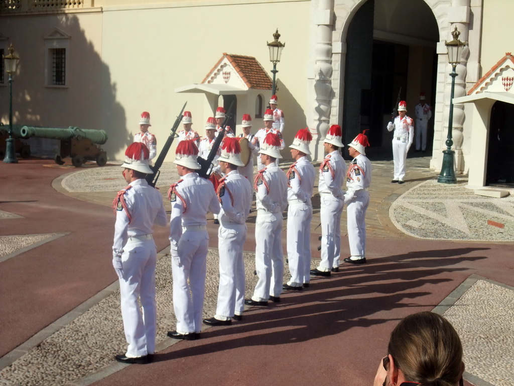 Changing of the guards in front of the Prince`s Palace of Monaco