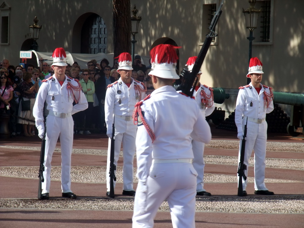 Changing of the guards in front of the Prince`s Palace of Monaco