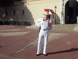 Palace guard in front of the Prince`s Palace of Monaco, just after the changing of the guards