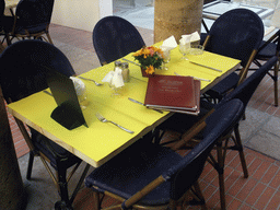 Table with menu in our lunch restaurant in the Rue Émile de Loth street