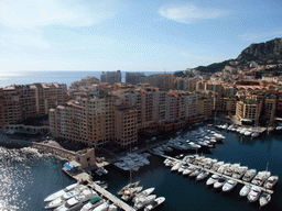 The harbour of Fontvieille and the Stade Louis II, viewed from the Ruelle Sainte-Barbe alley