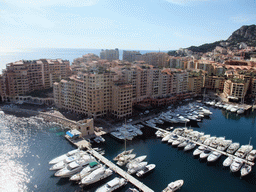 The harbour of Fontvieille and the Stade Louis II, viewed from the Ruelle Sainte-Barbe alley