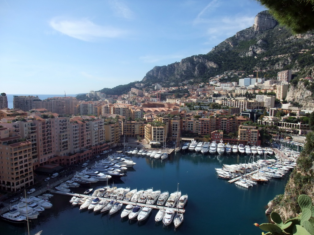 The harbour of Fontvieille and the Stade Louis II, viewed from the Ruelle Sainte-Barbe alley