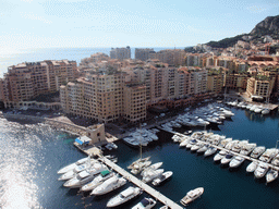 The harbour of Fontvieille and the Stade Louis II, viewed from the Ruelle Sainte-Barbe alley