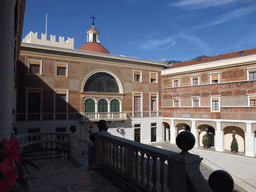 The northwest side of the Main Courtyard, the marble staircase and the Palatine chapel at the Prince`s Palace of Monaco