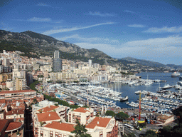 Skyline of Monte Carlo and the Port Hercule harbour, viewed from the Place du Palais square