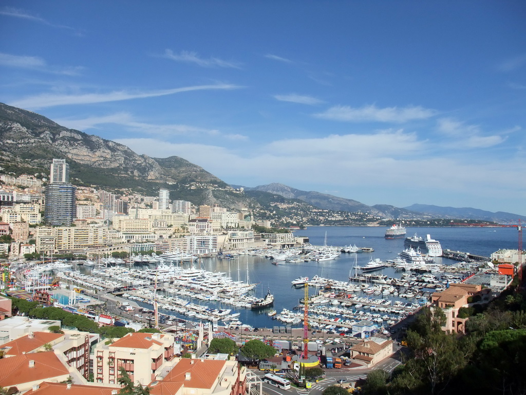 Skyline of Monte Carlo and the Port Hercule harbour, viewed from the Place du Palais square