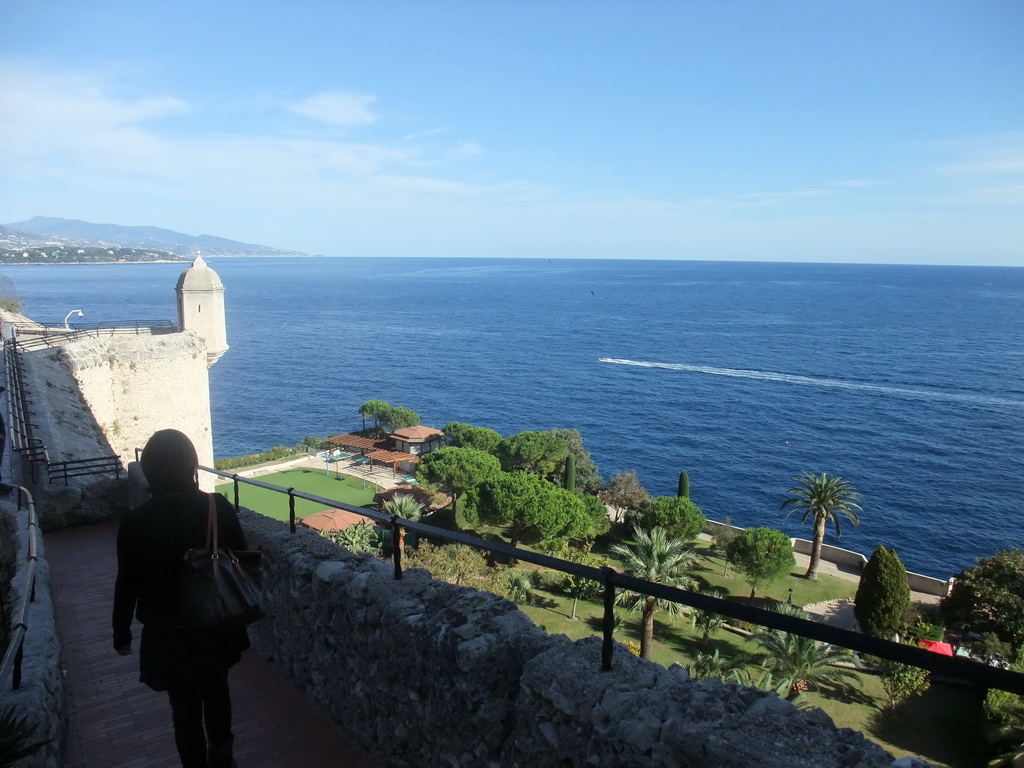 Gardens at the southeast side of the Rock of Monaco, and the Mediterranean Sea