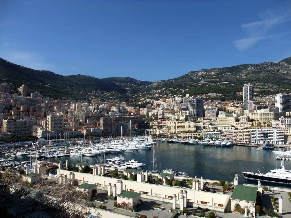 Skyline of Monte Carlo and the Port Hercule harbour, viewed from the Avenue de la Porte Neuve