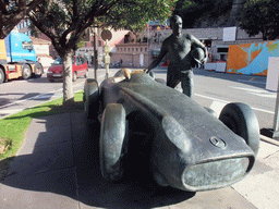 Statue of Juan Manuel Fangio and his Mercedes-Benz racing car, at the Boulevard Albert 1er