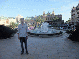 Tim with the fountain, the Sky Mirror, the Café de Paris restaurant, the Casino de Monte Carlo and the Hotel de Paris at the Place du Casino square