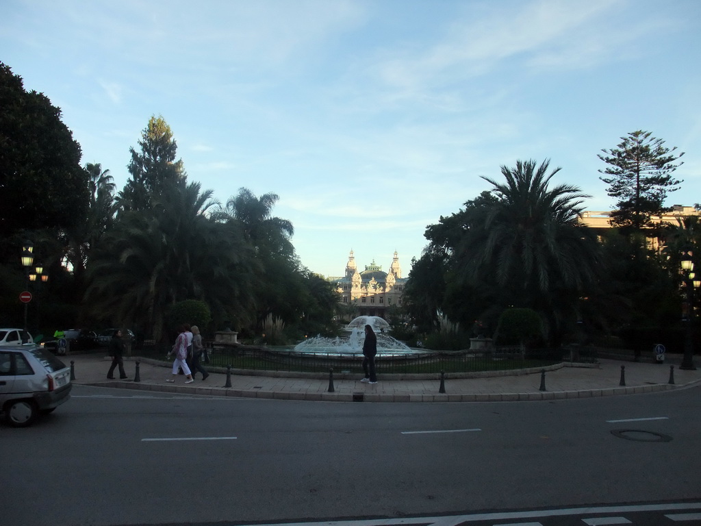 Fountains and the front of the Casino de Monte Carlo at the Place du Casino square, viewed from the Avenue de la Costa