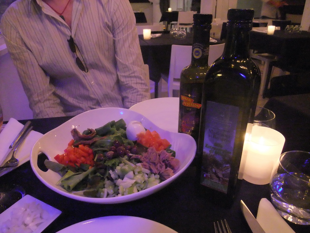 Tim and salad in our dinner restaurant `Miramar`