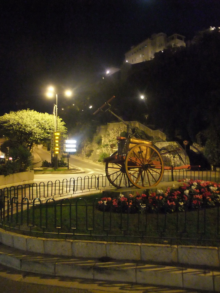 Old cart at the Boulevard Albert 1er and the Rock of Monaco, by night