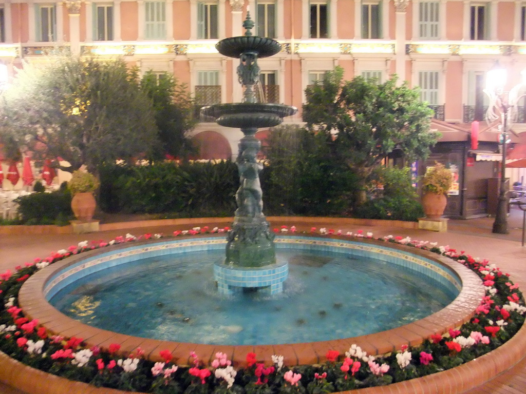 Fountain at the Place d`Armes square, by night