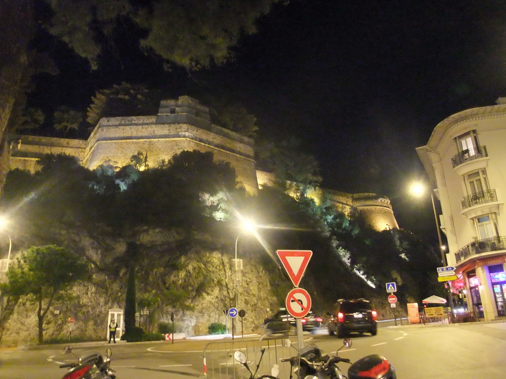 The Avenue de la Porte Neuve, the Boulevard Charles III and the Rock of Monaco, by night