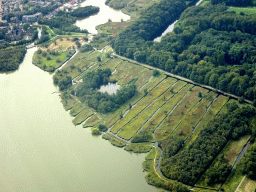 The De Poel lake and the Bovenkerk neighbourhood of the city of Amstelveen, viewed from the airplane from Amsterdam