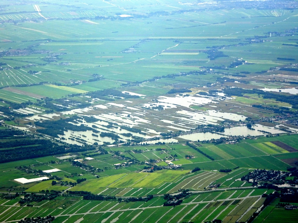 Polders in the South-Holland province, viewed from the airplane from Amsterdam