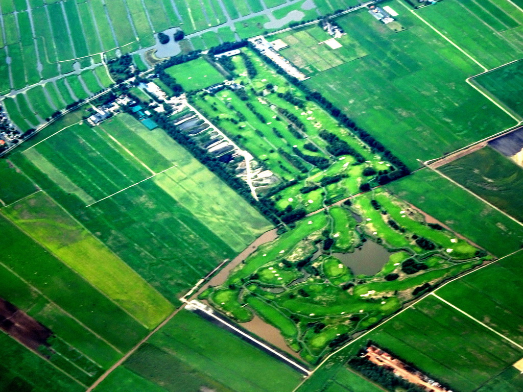 Golf Park Wilnis and Golf Club Veldzijde at Wilnis, viewed from the airplane from Amsterdam