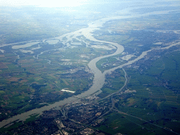 The city of Gorinchem and the Biesbosch area, viewed from the airplane from Amsterdam