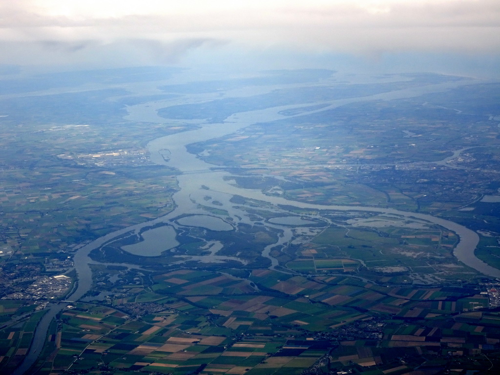 The Biesbosch area, viewed from the airplane from Amsterdam