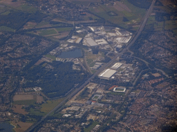 The south side of the city of Tilburg with the Koning Willem II Stadium, viewed from the airplane from Amsterdam