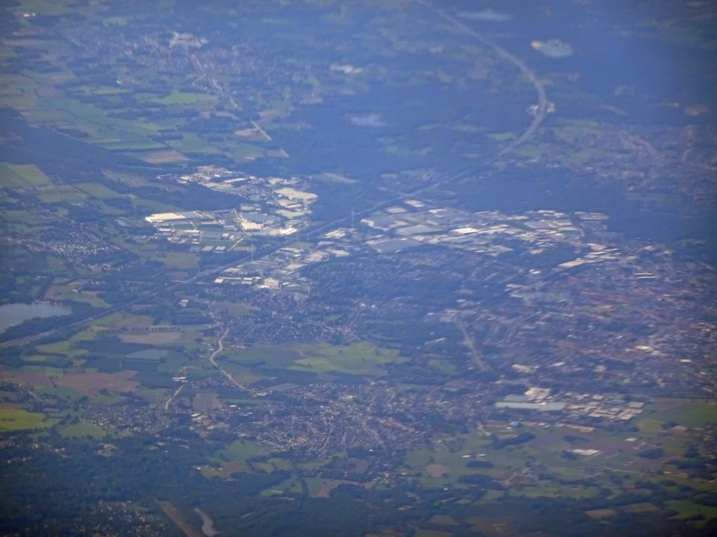 The city of Turnhout, viewed from the airplane from Amsterdam