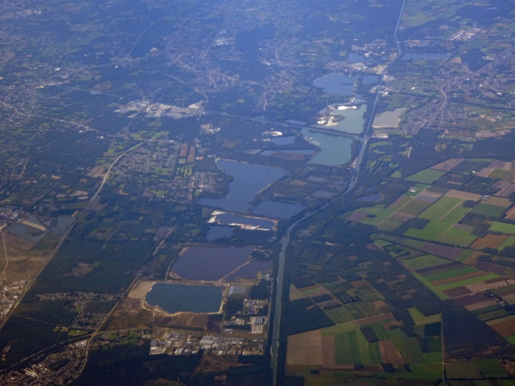 The BocholtHerentals Canal and lakes in the Kempen region, viewed from the airplane from Amsterdam