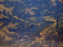 The Sûre river and the towns of Insenborn, Lultzhausen and Liefrange, viewed from the airplane from Amsterdam
