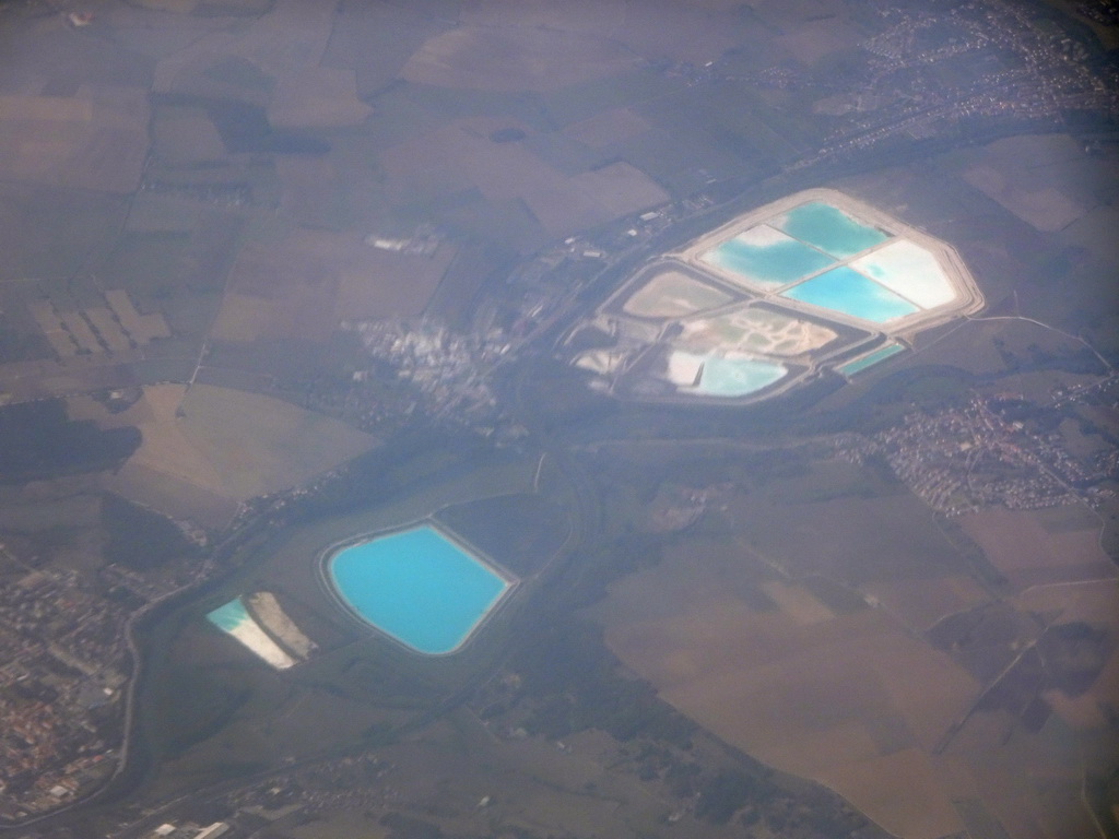Water clarification ponds southeast of the city of Nancy, viewed from the airplane from Amsterdam