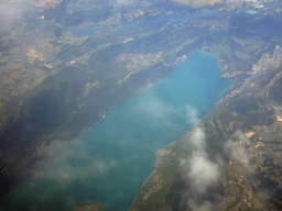 The Rhône river and the Lac du Bourget lake, viewed from the airplane from Amsterdam