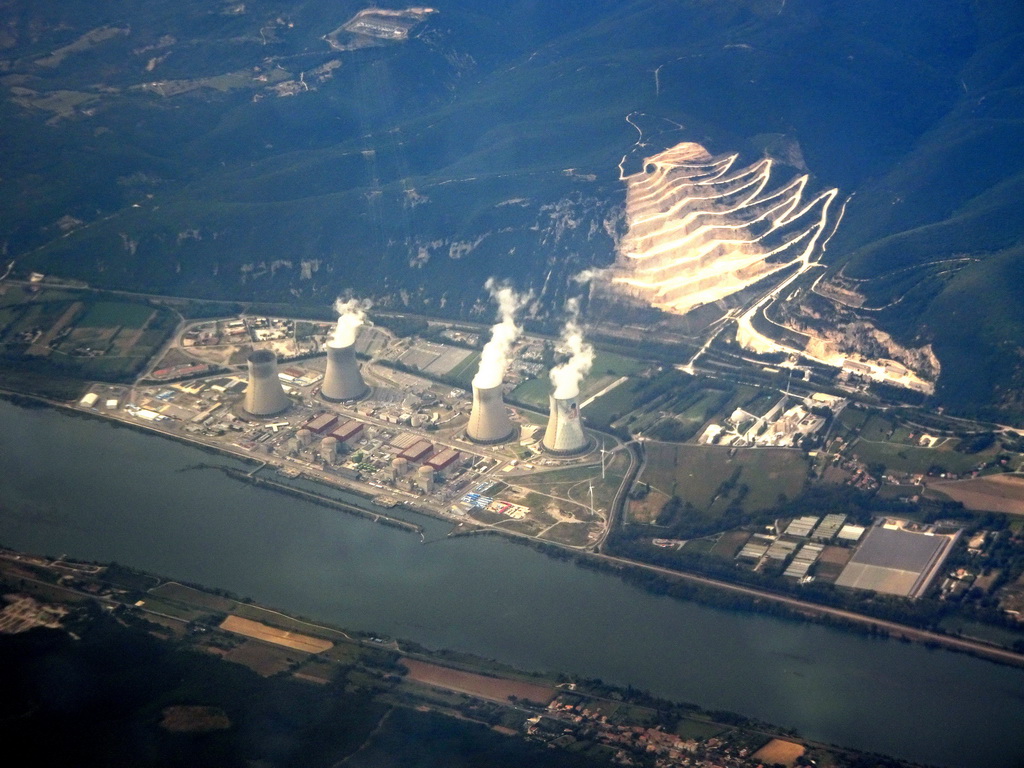 The Rhône river and the Cruas Nuclear Power Plant, viewed from the airplane from Amsterdam