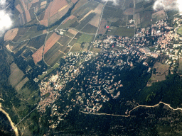 The town of Sainte-Anastasie and a bridge over the Gardon river, viewed from the airplane from Amsterdam