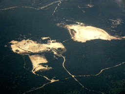 Stone quarries and Ancient Roman quarries south of the town of Montagnac, viewed from the airplane from Amsterdam