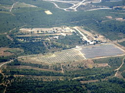 Greenhouses, the Occitan Shooting Range and the Elceka Circuit, viewed from the airplane from Amsterdam