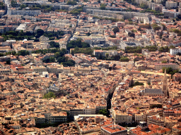 The city center with the Église Sainte Anne church and the Église Saint Roch church, viewed from the airplane from Amsterdam