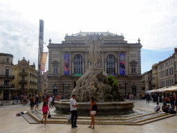 The Three Graces Fountain and the front of the Opéra National de Montpellier at the Place de la Comédie square