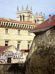 Towers of the Montpellier Cathedral, viewed from the Rue Bechamp street