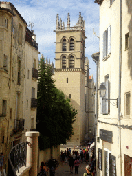 The Rue Saint-Pierre street and the Montpellier Cathedral