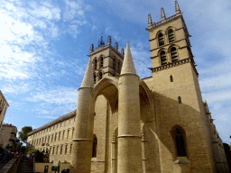 Front of the Montpellier Cathedral at the Rue de l`École de Médecine street