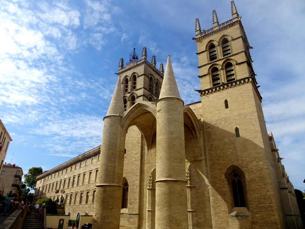 Front of the Montpellier Cathedral at the Rue de l`École de Médecine street
