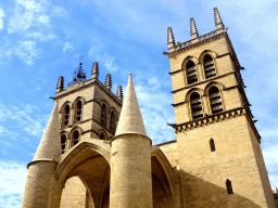 Towers of the Montpellier Cathedral, viewed from the Rue de l`École de Médecine street
