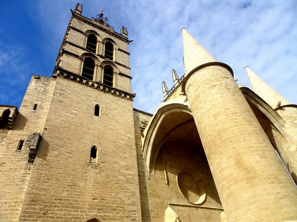 Towers of the Montpellier Cathedral, viewed from the Rue de l`École de Médecine street