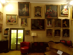Portraits, books and chairs in the room next to the Anatomical Theatre of the Faculty of Medicine of the University of Montpellier