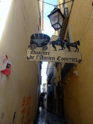Sign at the Rue de l`Ancien Courrier street